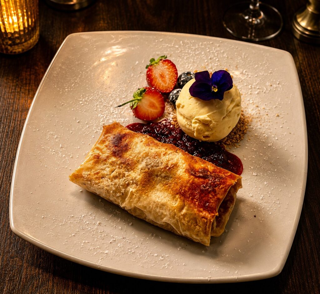 Berry-filled Pastry served with Vanilla Ice Cream